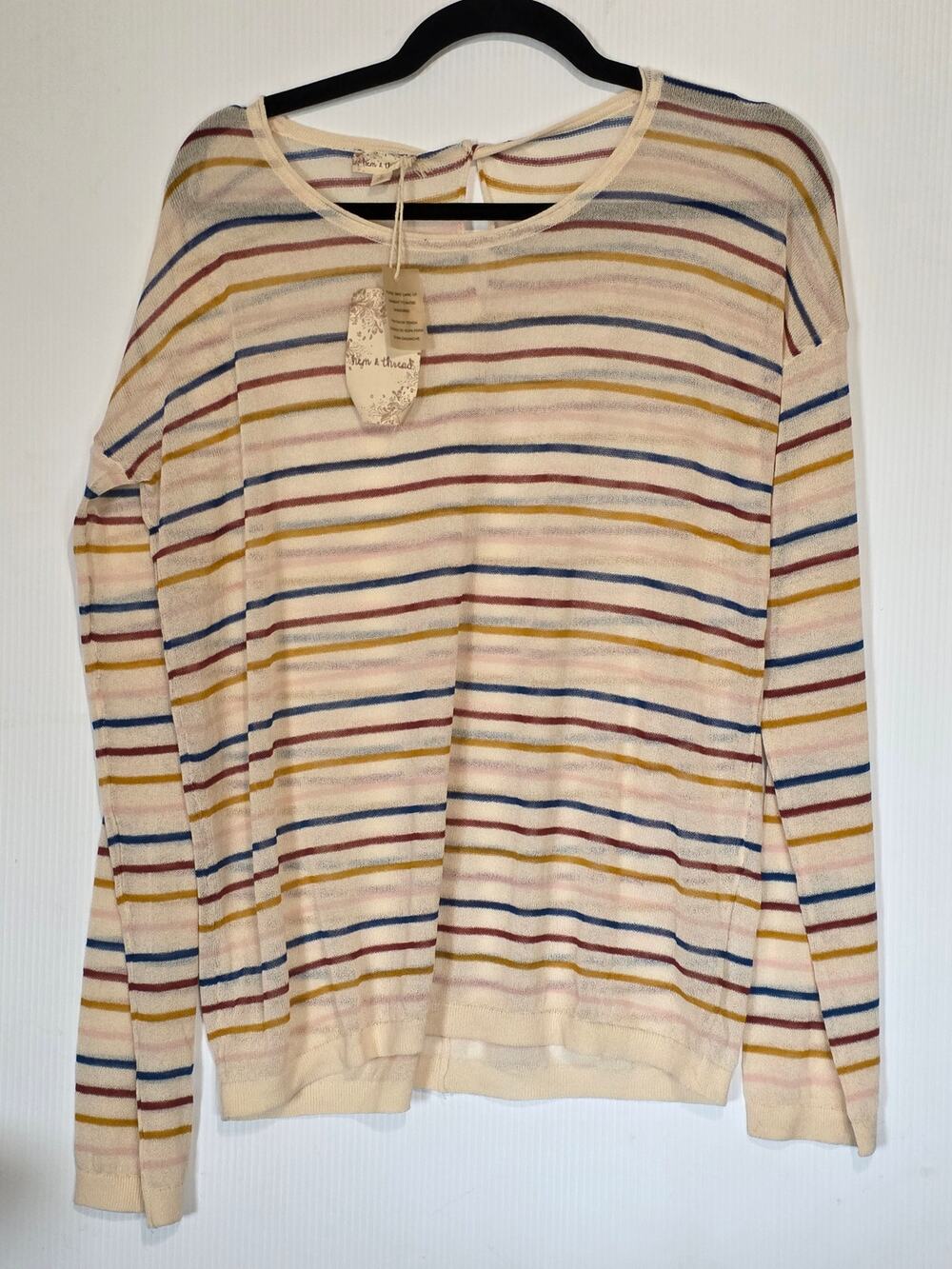 Hem & Thread Women's Lightweight Boho Pullover Sweater Casual Summer Top Large
